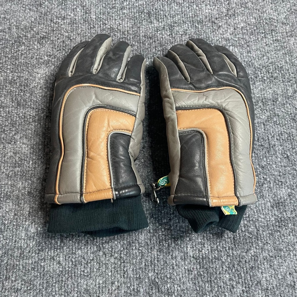 Kombi Vintage Leather Ski Gloves Tri-Color Block Black Grey Tan Size Small